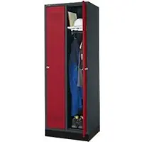 Schäfer Shop Kleiderspind mit Sockel, 2 Abteile, 300 mm Abteilbreite, Zylinderschloss, anthrazit/rubinrot
