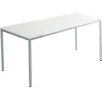 Schäfer Shop Stahlrohrtisch, Rechteck, Quadratrohrfuß, B 1400 x T 800 x H 720 mm, lichtgrau/weißaluminium