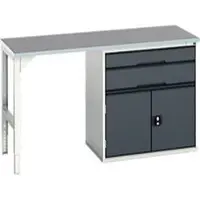 Bott Unterbauwerkbank verso, Linoleum-Platte, 2 Schubladen, 1 Tür, 1 Ablageboden, B 1500 x T 600 x H 930 mm, Lichtgrau / Anthrazitgrau