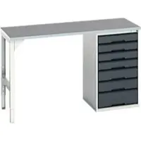 Bott Unterbauwerkbank verso, Linoleum-Platte, 7 Schubladen, B 1500 x T 600 x H 930 mm, Lichtgrau / Anthrazitgrau