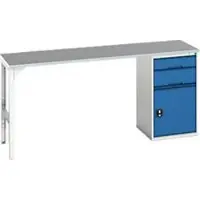 Bott Unterbauwerkbank verso, Linoleum-Platte, 2 Schubladen, 1 Tür, 1 Ablageboden, B 2000 x T 600 x H 930 mm, Lichtgrau / Enzianblau