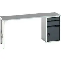 Bott Unterbauwerkbank verso, Linoleum-Platte, 2 Schubladen, 1 Tür, 1 Ablageboden, B 2000 x T 600 x H 930 mm, Lichtgrau / Anthrazitgrau