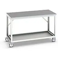 Bott Mobile Werkbank verso, Linoleum-Platte, 1 Ablageboden, mit Querstrebenset, B 1500 x T 800 x H 930 mm, RAL 7035 Lichtgrau