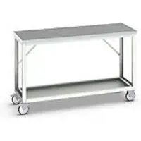 Bott Mobile Werkbank verso, Linoleum-Platte, 1 Ablageboden, mit Querstrebenset, B 1500 x T 600 x H 930 mm, RAL 7035 Lichtgrau