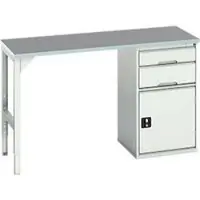Bott Unterbauwerkbank verso, Linoleum-Platte, 2 Schubladen, 1 Tür, 1 Ablageboden, B 1500 x T 600 x H 930 mm, Lichtgrau