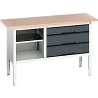 Bott Kastenwerkbank verso, Multiplex-Platte, 3 Schubladen & 1 Ablageboden, B 1500 x T 600 x H 830 - 930 mm, RAL 7035 Lichtgrau / Anthrazitgrau