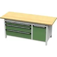 OttoKind Otto Kind Breitfachwerkbank Typ 435, Buche Multiplexplatte, überstehend, bis 1400 kg, B 2004 x T 750 x H 850 mm, Stahl, Zentralverschluss, lichtgrau/resedagrün