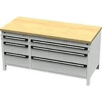 OttoKind Otto Kind Breitfachwerkbank Typ 420, bündig, Buche Multiplexplatte, bis 1400 kg, B 1697 x T 750 x H 850 mm, Stahl, Zentralverschluss, lichtgrau/lichtgrau