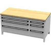 OttoKind Otto Kind Breitfachwerkbank Typ 430, Buche Multiplexplatte, bündig, bis 1400 kg, B 1697 x T 750 x H 850 mm, Stahl, Zentralverschluss, weißaluminium/weißaluminium