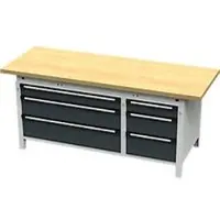 OttoKind Otto Kind Breitfachwerkbank Typ 425, Buche Multiplexplatte, überstehend, bis 1400 kg, B 2004 x T 750 x H 850 mm, Stahl, Zentralverschluss, lichtgrau/anthrazitgrau