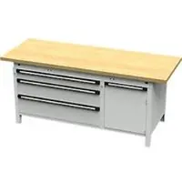 OttoKind Otto Kind Breitfachwerkbank Typ 435, Buche Multiplexplatte, überstehend, bis 1400 kg, B 2004 x T 750 x H 850 mm, Stahl, Zentralverschluss, lichtgrau/lichtgrau