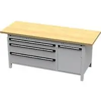 OttoKind Otto Kind Breitfachwerkbank Typ 435, Buche Multiplexplatte, überstehend, bis 1400 kg, B 2004 x T 750 x H 850 mm, Stahl, Zentralverschluss, weißaluminium/weißaluminium