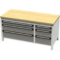 OttoKind Otto Kind Breitfachwerkbank Typ 430, Buche Multiplexplatte, bündig, bis 1400 kg, B 1697 x T 750 x H 850 mm, Stahl, Zentralverschluss, lichtgrau/staubgrau