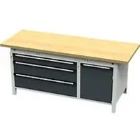 OttoKind Otto Kind Breitfachwerkbank Typ 435, Buche Multiplexplatte, überstehend, bis 1400 kg, B 2004 x T 750 x H 850 mm, Stahl, Zentralverschluss, lichtgrau/anthrazitgrau
