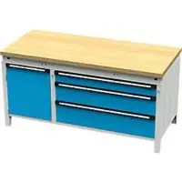 OttoKind Otto Kind Breitfachwerkbank Typ 440, Buche Multiplexplatte, bündig, bis 1400 kg, B 1697 x T 750 x H 850 mm, Stahl, Zentralverschluss, lichtgrau/lichtblau