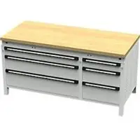 OttoKind Otto Kind Breitfachwerkbank Typ 430, Buche Multiplexplatte, bündig, bis 1400 kg, B 1697 x T 750 x H 850 mm, Stahl, Zentralverschluss, lichtgrau/lichtgrau