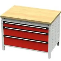 OttoKind Otto Kind Breitfachwerkbank Typ 410, Buche Multiplexplatte, bis 1.200 kg, B 1152 x T 750 x H 850 mm, Stahl, Zentralverschluss, lichtgrau/feuerrot