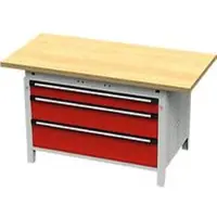 OttoKind Otto Kind Breitfachwerkbank Typ 405, Buche Multiplexplatte, bis 1.200 kg, B 1524 x T 750 x H 850 mm, Stahl, Zentralverschluss, lichtgrau/feuerrot