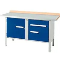 Schäfer Shop Kastenwerkbank PWi 150-3, Buche Multiplexplatte, mit Stahlabdeckung, bis 750 kg, B 1500 x T 700 x H 840 mm, Enzianblau