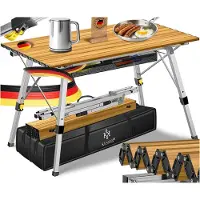 Kesser Campingtisch faltbar Klapptisch mit Aluminiumrahmen Aufrollbare Tischplatte Falttisch klappbar inkl. Tragetasche mit Trageband & Netztasche, Holz-Optik