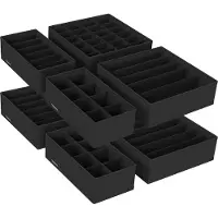 Songmics Unterwäsche-Organizer 8er Set, Schubladen-Organizer faltbar, Ordnungssystem Kleiderschrank, Aufbewahrungsbox Schrank, Stoffboxen Aufbewahrung, für BHs Socken Krawatten, schwarz RUS008B01