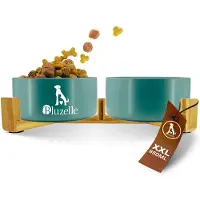 Bluzelle 2-in-1 Hundenapf Set XXL, Keramikschalen Bambus Holzgestell 850ml