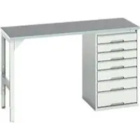 Bott Unterbauwerkbank verso, Linoleum-Platte, 7 Schubladen, B 1500 x T 600 x H 930 mm, Lichtgrau