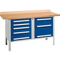 Schäfer Shop Kastenwerkbank PWi 150-8, Buche Multiplexplatte, bis 750 kg, B 1500 x T 700 x H 840 mm, Enzianblau