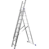 SZ Metall Mehrzweckleiter , 3-teilig, mit 3 x 9 Sprossen, bis 150 kg, EN 131, Quertraverse, Spreizsicherung, Aluminium