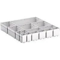 Bott Kleinteileboxen verso, für Schubladen, Set aus 15 Boxen, für Fronthöhe 100/125 mm, B 525 x T 550 x H 77 mm, Stahlblech