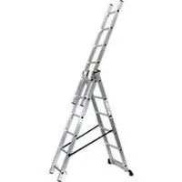 SZ Metall Mehrzweckleiter , 3-teilig, mit 3 x 6 Sprossen, bis 150 kg, EN 131, Quertraverse, Spreizsicherung, Aluminium