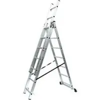 SZ Metall Mehrzweckleiter , 3-teilig, mit 3 x 7 Sprossen, bis 150 kg, EN 131, Quertraverse, Spreizsicherung, Aluminium