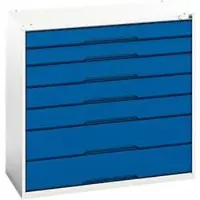 Bott Schubladenschrank verso, 7 Schübe, bis 75 kg je Schub, Vollauszug, B 1050 x T 550 x H 1000 mm, Stahlblech, Grau-Blau