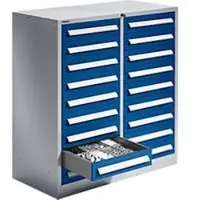 Schäfer Shop Schubladenschrank SF 180, 18 Schübe, weißaluminium RAL 9006 einzianblau RAL 5010