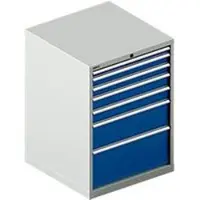 Schäfer Shop Schubladenschrank WSK 54-36, Stahl, 7 Schübe, bis 75 kg, B 1023 x T 725 x H 1000 mm, lichtgrau/enzianblau