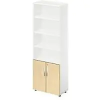 Schäfer Shop Kombischrank LOGIN, oben 4 Regale, unten 2 Ordnerhöhen mit Türen, B 800 x T 420 x H 2240 mm, weiß/Ahorn Dekor
