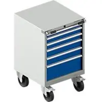 Schäfer Shop Schubladenschrank mit Rollen WSK 27-27, 6 Schübe, bis 75 kg, B 564 x T 572 x H 870 mm, lichtgrau/enzianblau