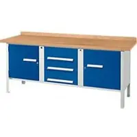 Schäfer Shop Kastenwerkbank PW 200-4, Buche Multiplexplatte, bis 750 kg, B 2000 x T 700 x H 840 mm, Enzianblau