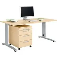 Schäfer Shop Büromöbelset 2-tlg. LOGIN C-Fuß Schreibtisch, B 1600 mm + Rollcontainer, 3 Schübe, Utensilienauszug, Zentralverschluss, Ahorn-Dekor