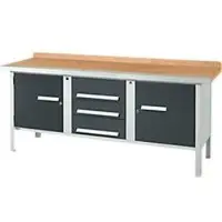Schäfer Shop Kastenwerkbank PW 200-4, Buche Multiplexplatte, mit Stahlkante, bis 750 kg, B 2000 x T 700 x H 840 mm, Anthrazit