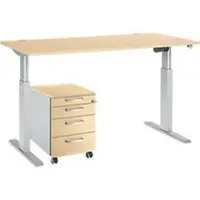 Schäfer Shop Komplettset Schreibtisch und Rollcontainer ERGO-T, einstufig höhenverstellbar, Tisch B 1600 mm, Ahorn-Dekor