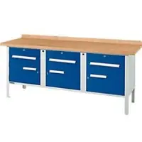 Schäfer Shop Kastenwerkbank PW 200-5, Buche Multiplexplatte, bis 750 kg, B 2000 x T 700 x H 840 mm, Enzianblau