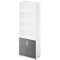 Schäfer Shop Kombischrank LOGIN, oben 4 Regale, unten 2 Ordnerhöhen mit Türen, B 800 x T 420 x H 2240 mm, weiß/graphit