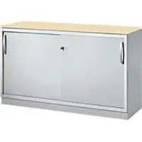 Schäfer Shop Schiebetürenschrank TETRIS SOLID, 2 OH, B 1200 x H 818 mm, Mitteltrennwand, 19 mm Abdeckplatte, Ahorn/weißalu