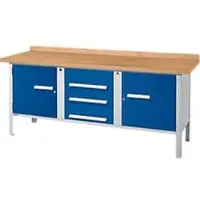 Schäfer Shop Kastenwerkbank PW 200-4, Buche Multiplexplatte, bis 750 kg, B 2000 x T 700 x H 840 mm, Enzianblau