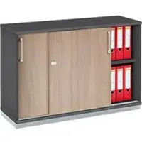 Schäfer Shop Schiebetürenschrank TETRIS WOOD, 2 OH, inkl. Stahlsockel, B 1200 x T 421 x H 800 mm, graphit/Eiche