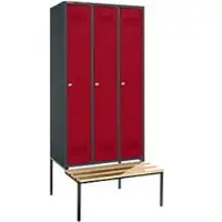 Schäfer Shop Kleiderspind mit Sitzbank, 3 Abteile, Zylinderschloss, anthrazit/rubinrot