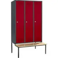Schäfer Shop Kleiderspind mit Sitzbank, 3 Abteile, 400 mm Abteilbreite, Zylinderschloss, anthrazit/rubinrot