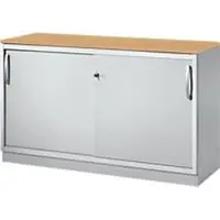 Schäfer Shop Schiebetürenschrank TETRIS SOLID, 2 OH, B 1200 x H 818 mm, Mitteltrennwand, 19 mm Abdeckplatte, Buche/weißalu