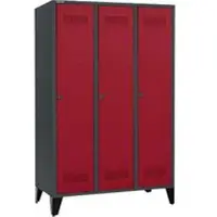 Schäfer Shop Kleiderspind mit Füßen, 3 Abteile, 400 mm Abteilbreite, Sicherheitsdrehriegelverschluss, anthrazit/rubinrot